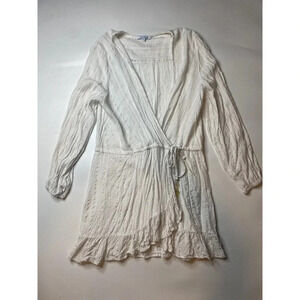 Blue Island White Striped Ruffly Tie Waist Women’s Size Medium Tunic Dress